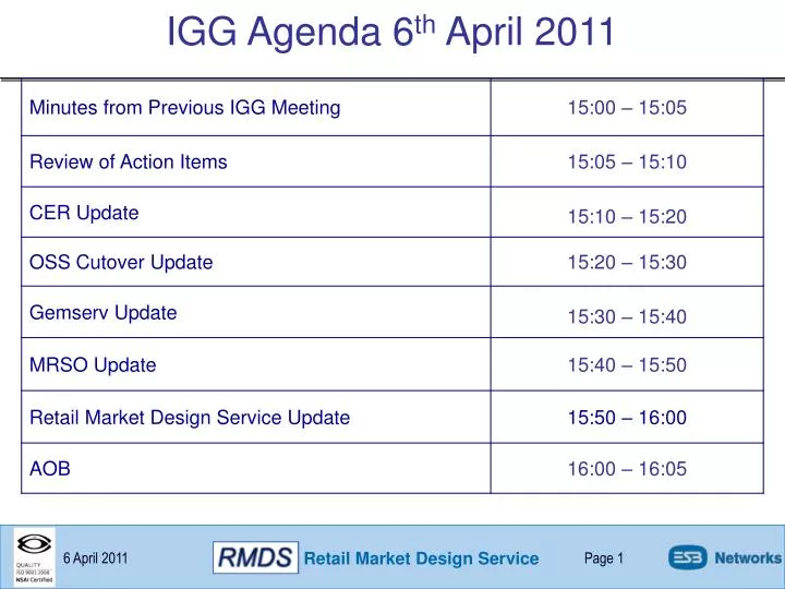 igg agenda 6 th april 2011