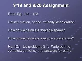 9/19 and 9/20 Assignment