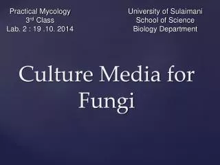 Culture Media for Fungi