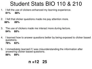 Student Stats BIO 110 &amp; 210