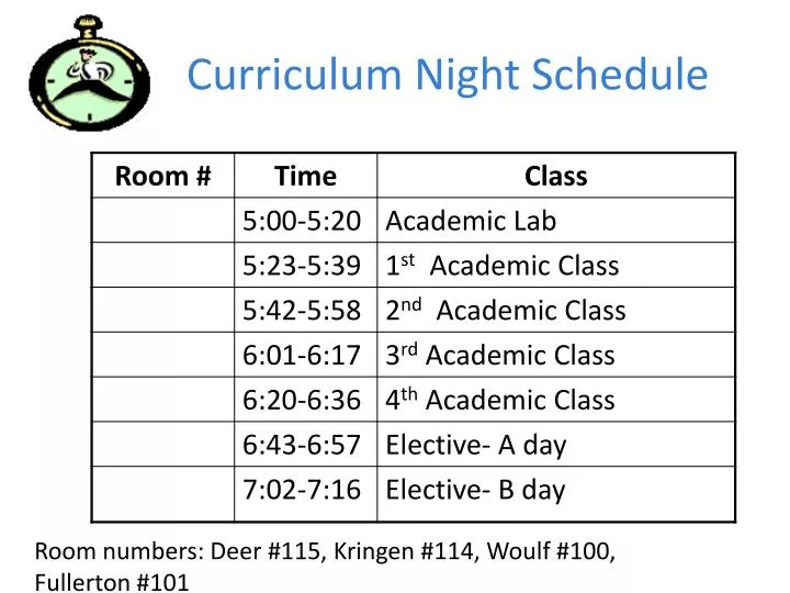 curriculum night schedule