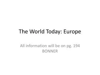 The World Today: Europe