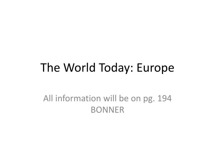 the world today europe