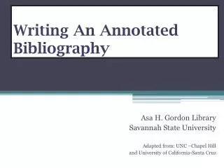 Writing An Annotated Bibliography