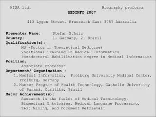 HISA ltd.		 Biography proforma