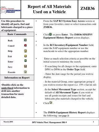 Report of All Materials Used on a Vehicle