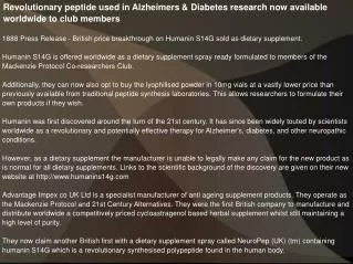Revolutionary peptide used in Alzheimers & Diabetes research