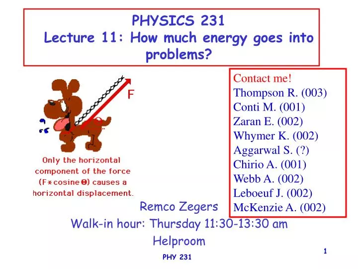 physics 231 lecture 11 how much energy goes into problems