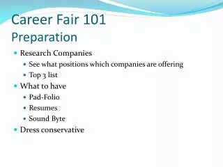 Career Fair 101 Preparation