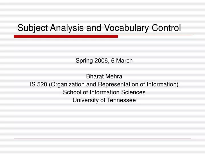 subject analysis and vocabulary control