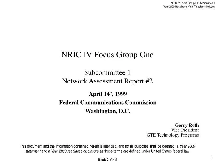 nric iv focus group one subcommittee 1 network assessment report 2
