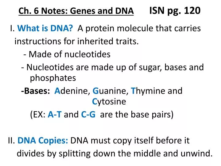 ch 6 notes genes and dna isn pg 120