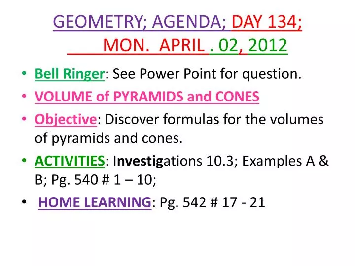 geometry agenda day 134 mon april 02 2012