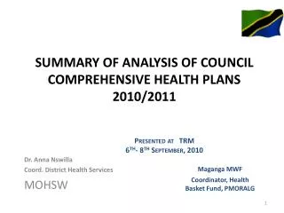 SUMMARY OF ANALYSIS OF COUNCIL COMPREHENSIVE HEALTH PLANS 2010/2011