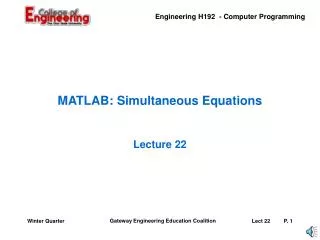 MATLAB: Simultaneous Equations