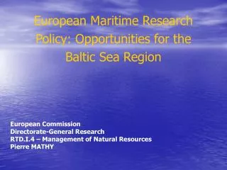 European Maritime Research Policy: Opportunities for the Baltic Sea Region