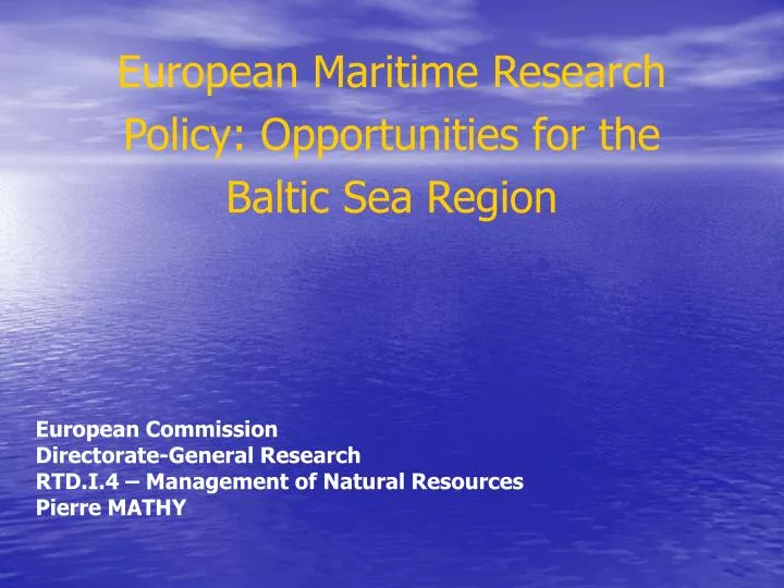 european maritime research policy opportunities for the baltic sea region