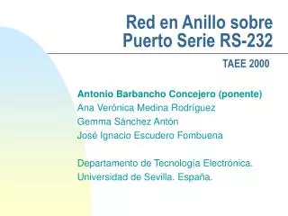 red en anillo sobre puerto serie rs 232