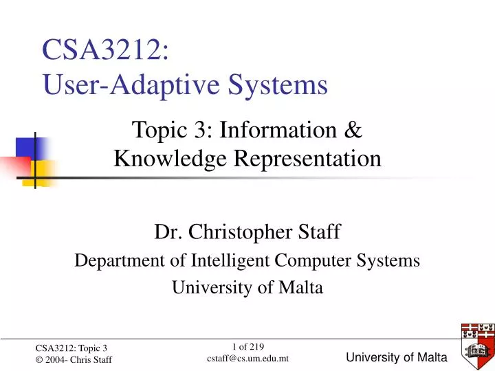 dr christopher staff department of intelligent computer systems university of malta
