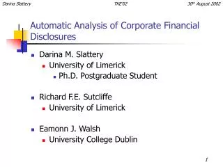 Automatic Analysis of Corporate Financial Disclosures