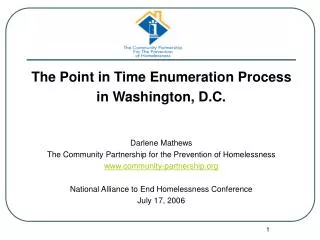 The Point in Time Enumeration Process in Washington, D.C. Darlene Mathews