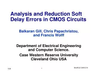 Analysis and Reduction Soft Delay Errors in CMOS Circuits