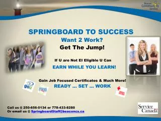SPRINGBOARD TO SUCCESS Want 2 Work? Get The Jump!
