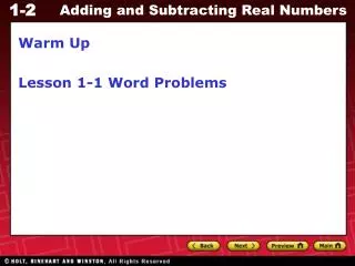 Warm Up Lesson 1-1 Word Problems