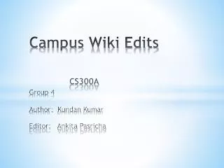 Campus Wiki Edits CS300A Group 4 Author: Kundan Kumar Editor: Ankita Pasricha