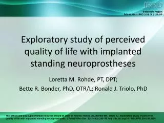 Exploratory study of perceived quality of life with implanted standing neuroprostheses