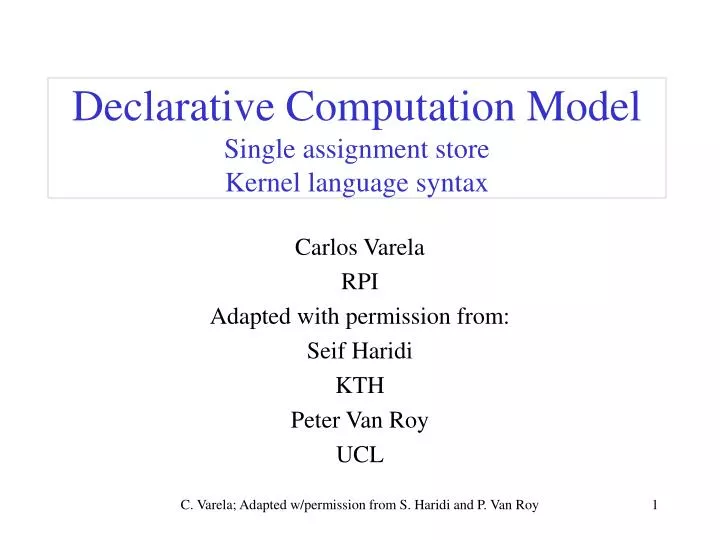 declarative computation model single assignment store kernel language syntax
