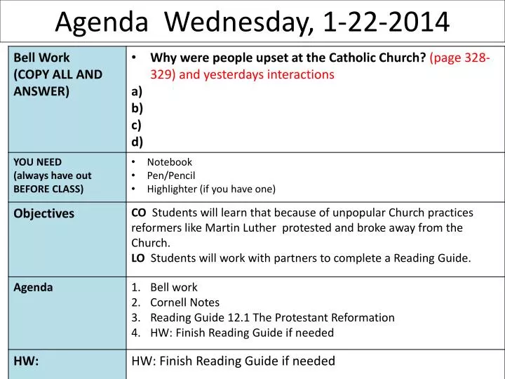 agenda wednesday 1 22 2014