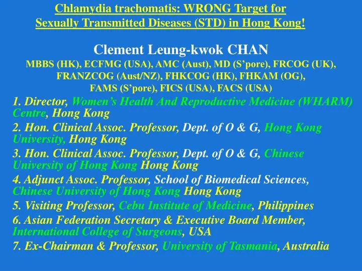 chlamydia trachomatis wrong target for sexually transmitted diseases std in hong kong