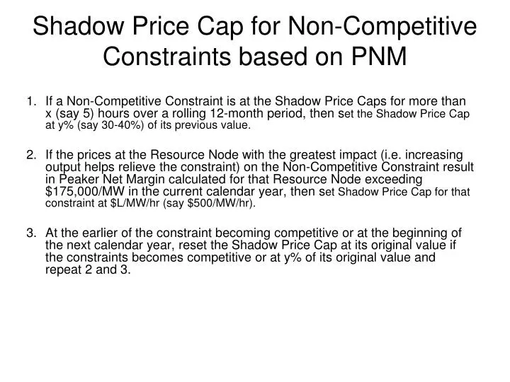 shadow price cap for non competitive constraints based on pnm