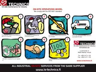 ON-SITE OPERATIONS MODEL We comply with the ISO 9001 standard