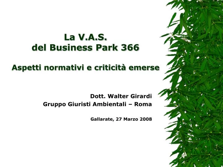 la v a s del business park 366 aspetti normativi e criticit emerse