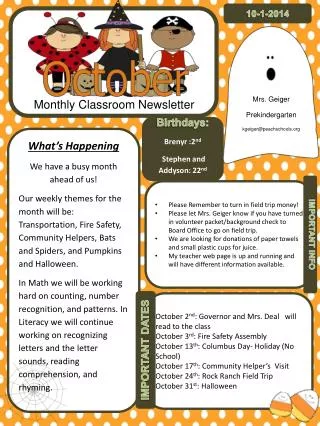 Monthly Classroom Newsletter
