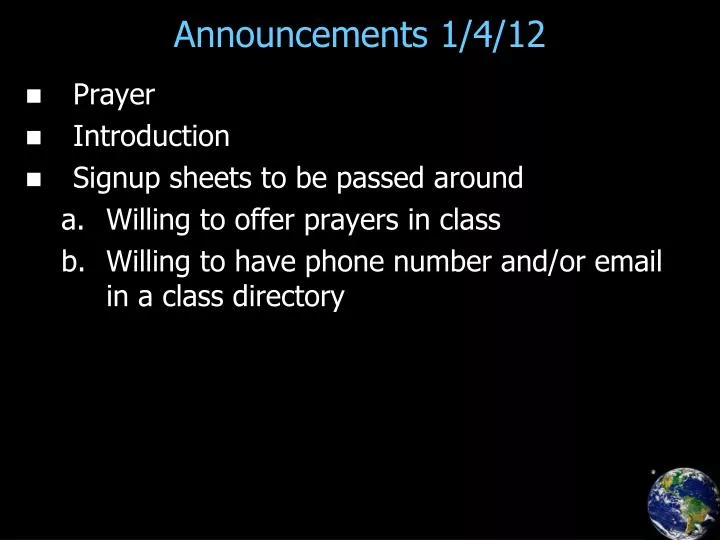 announcements 1 4 12