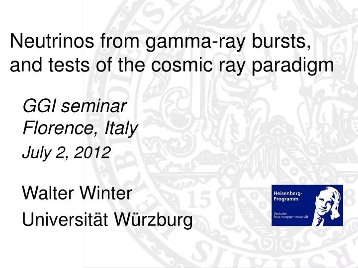 neutrinos from gamma ray bursts and tests of the cosmic ray paradigm