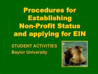 Procedures for Establishing Non-Profit Status and applying for EIN