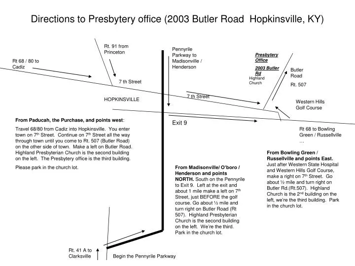 directions to presbytery office 2003 butler road hopkinsville ky