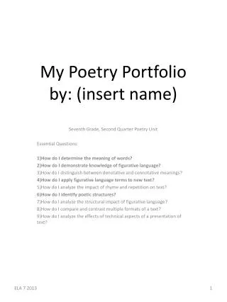 My Poetry Portfolio by: (insert name)