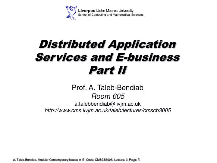 distributed application services and e business part ii