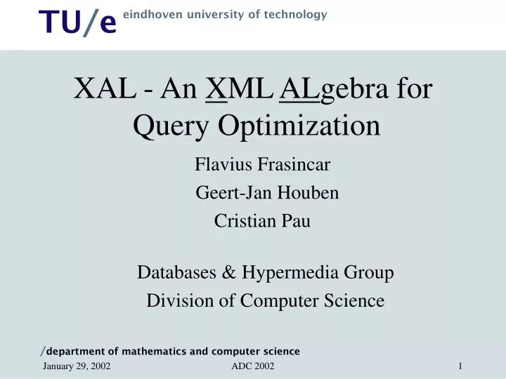 xal an x ml al gebra for query optimization