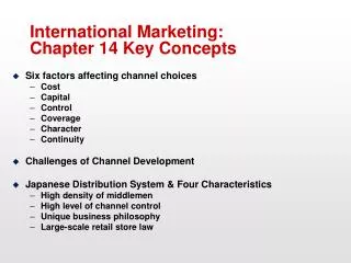 International Marketing: Chapter 14 Key Concepts