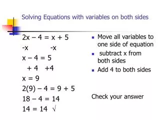 Solving Equations with variables on both sides