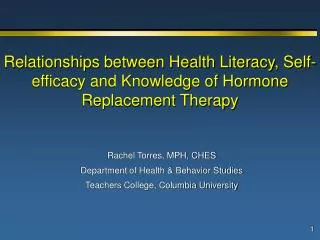 Rachel Torres, MPH, CHES Department of Health &amp; Behavior Studies