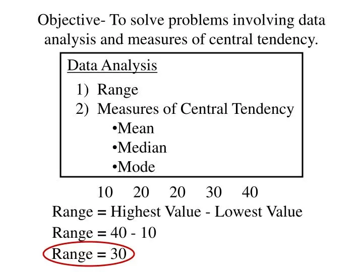 objective to solve problems involving data analysis and measures of central tendency