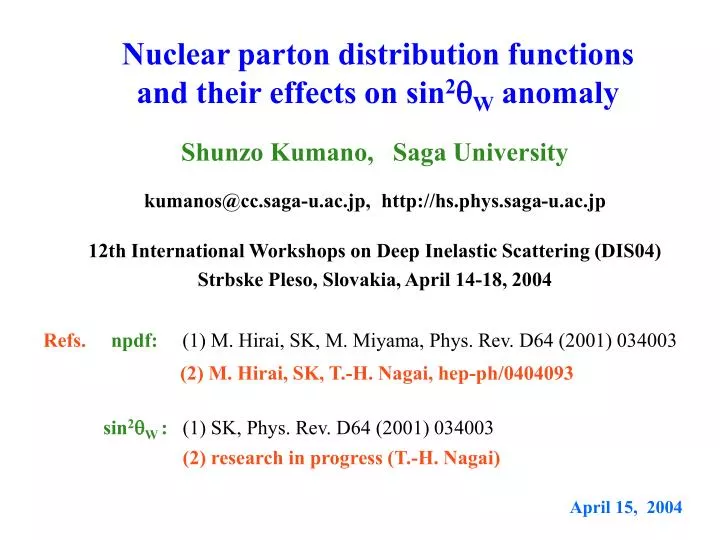 nuclear parton distribution functions and their effects on sin 2 w anomaly