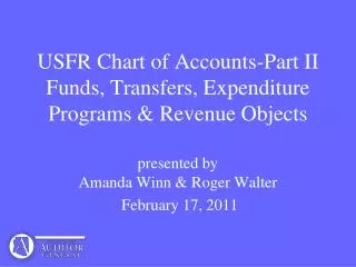 USFR Chart of Accounts-Part II Funds, Transfers, Expenditure Programs &amp; Revenue Objects